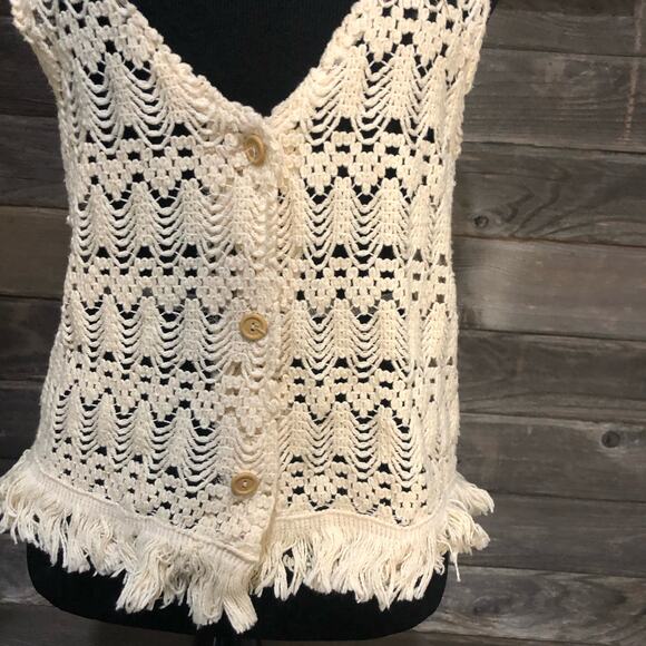 LA Gold boho cotton crocheted vest cream women's size medium - Picture 4 of 5